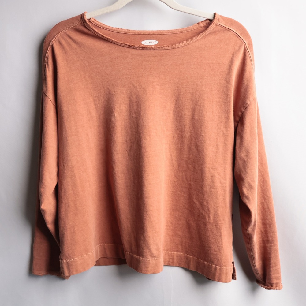 Old Navy The Easy Tee Womens Small Terracotta Orange Long Sleeve Cotton Top